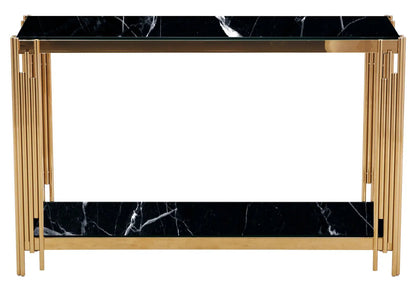 Console dorée verre trempé effet marbre noir | Zalys
