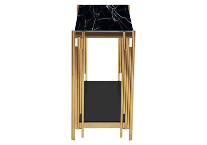 Console dorée verre trempé effet marbre noir | Zalys