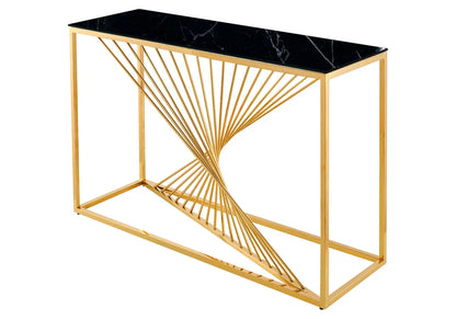 Table console design acier doré et marbre noir | Cael