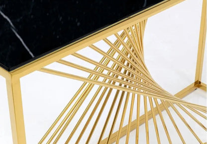 Table console design acier doré et marbre noir | Cael