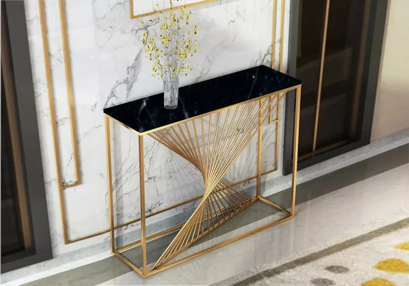 Table console design acier doré et marbre noir | Cael