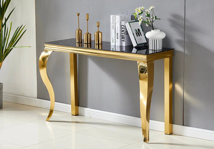 Console dorée avec plateau effet marbre noir | Solix
