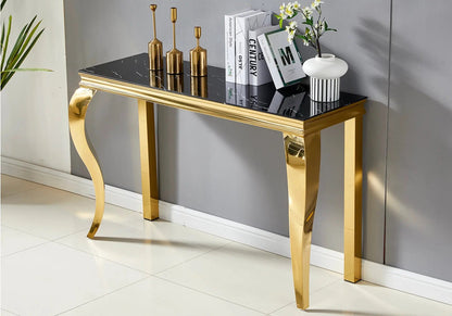 Console dorée avec plateau effet marbre noir | Solix