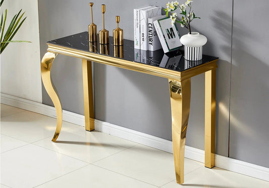 Console dorée avec plateau effet marbre noir | Solix