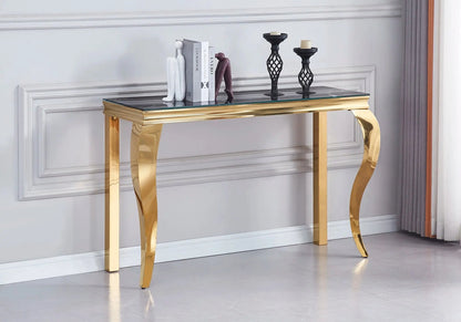 Console dorée avec plateau effet marbre noir | Solix