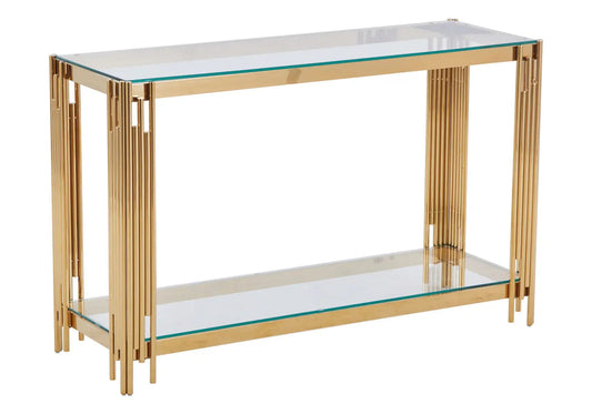 Console design verre trempé et acier doré | Zalys