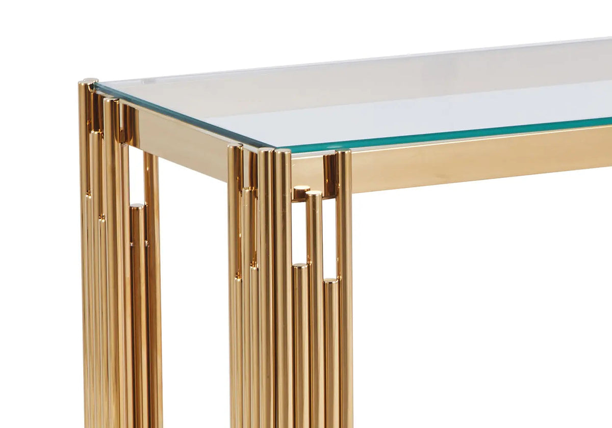 Console design verre trempé et acier doré | Zalys
