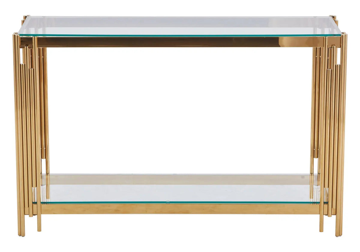 Console design verre trempé et acier doré | Zalys
