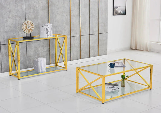 Console d'entrée verre trempé et acier doré | Nexa