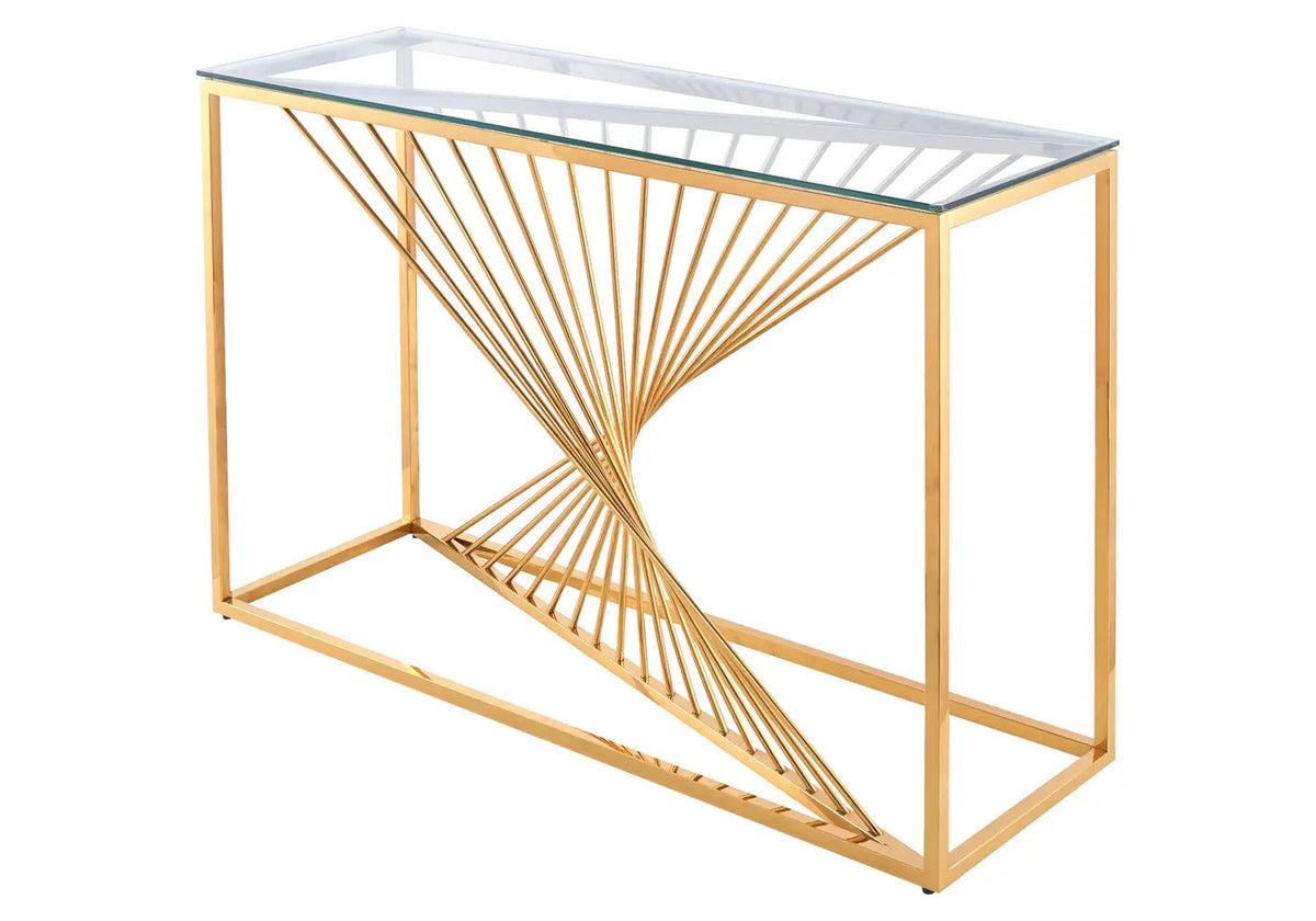 Console design en métal doré et verre trempé | Cael