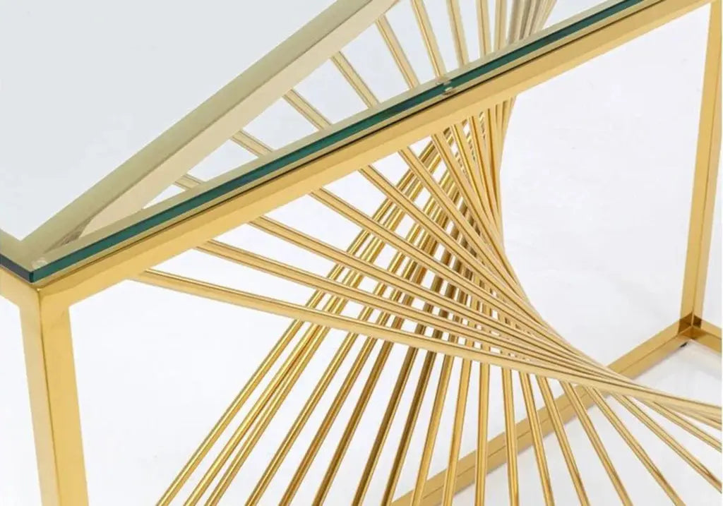 Console design en métal doré et verre trempé | Cael