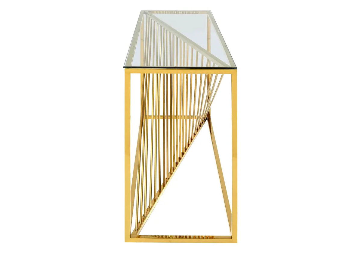Console design en métal doré et verre trempé | Cael