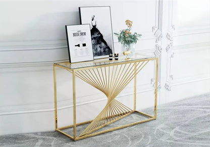 Console design en métal doré et verre trempé | Cael