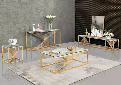 Console design en métal doré et verre trempé | Cael