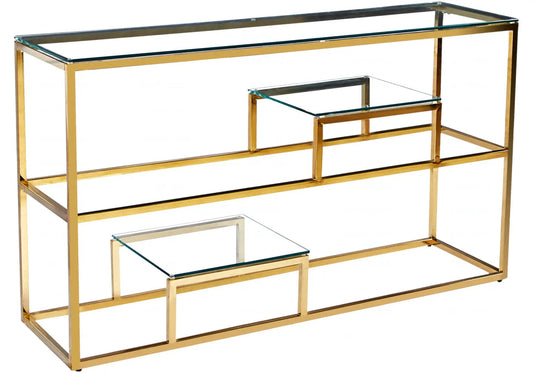 Console dorée verre trempé pour salon moderne | Kineo
