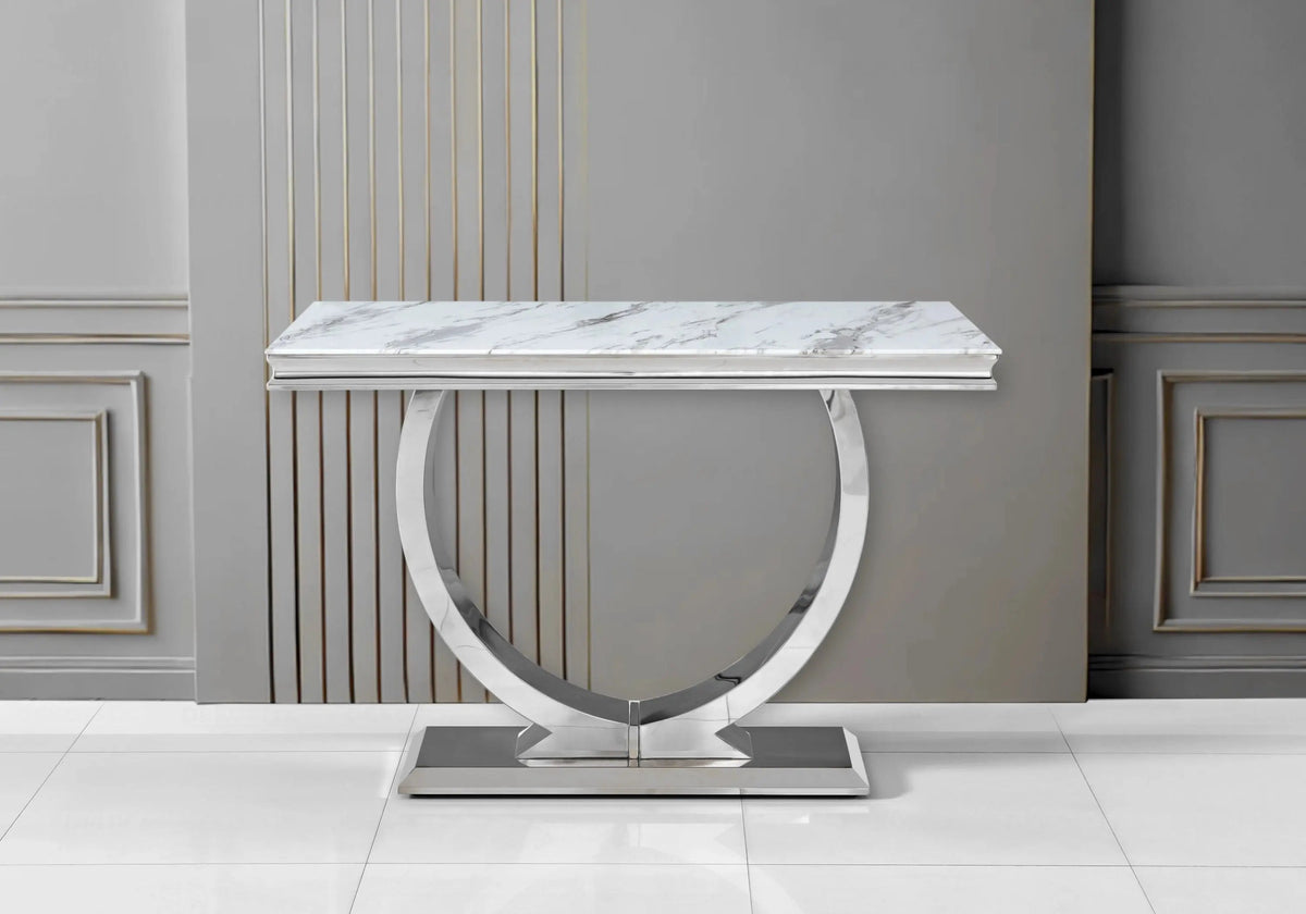 Console d'entrée marbre blanc et acier argenté | Zyra