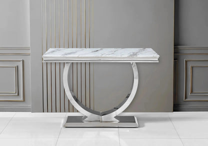 Console d'entrée marbre blanc et acier argenté | Zyra