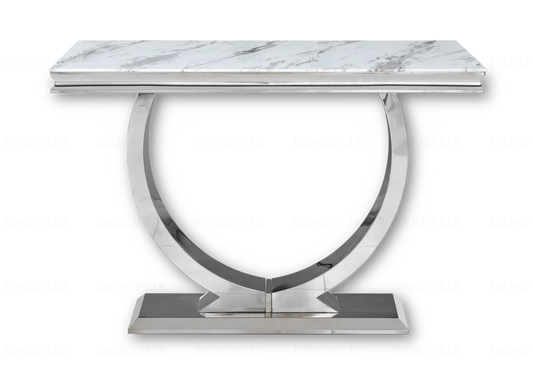 Console d'entrée marbre blanc et acier argenté | Zyra