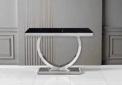 Console d'entrée marbre noir et acier argenté | Zyra