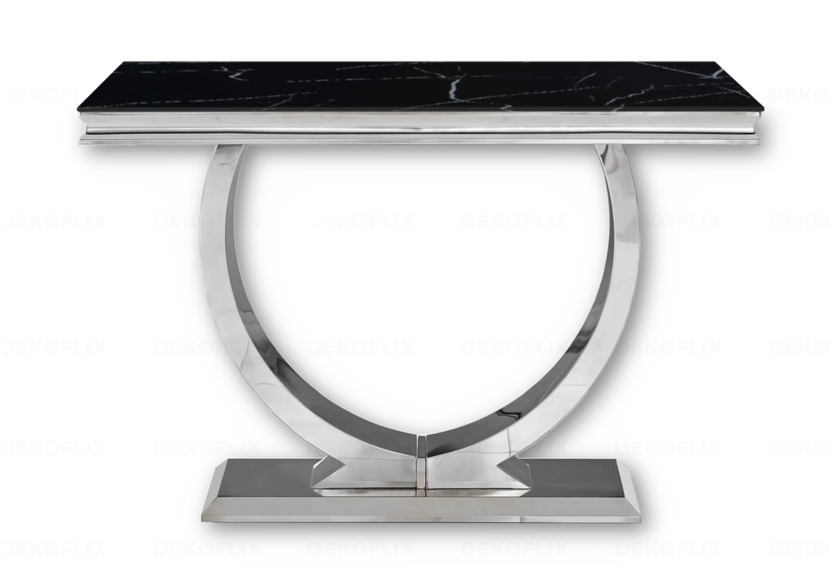 Console d'entrée marbre noir et acier argenté | Zyra