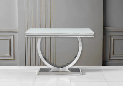 Console d'entrée verre blanc et acier argenté | Zyra