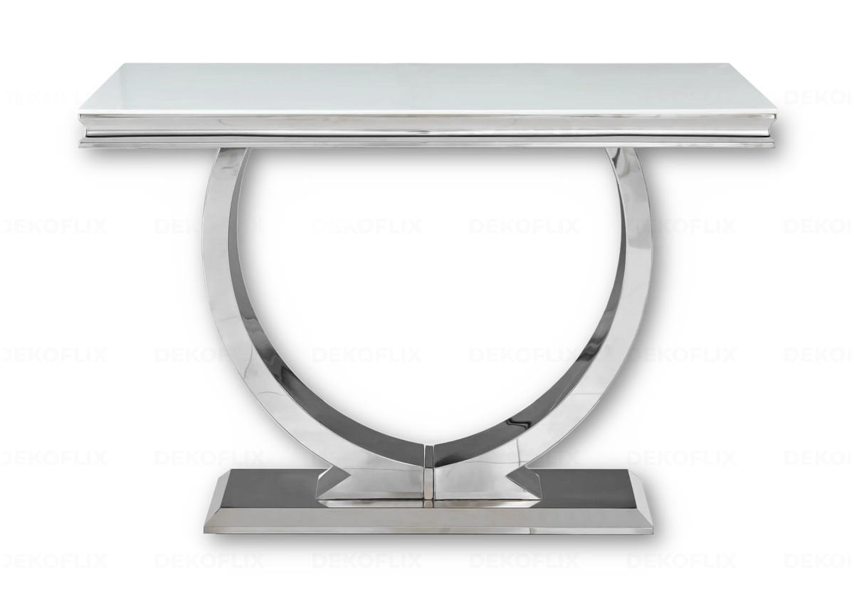 Console d'entrée verre blanc et acier argenté | Zyra