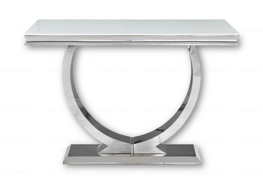 Console d'entrée verre blanc et acier argenté | Zyra