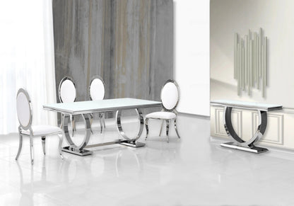 Console d'entrée verre blanc et acier argenté | Zyra