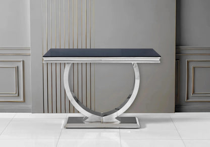 Console d'entrée verre noir et acier argenté | Zyra