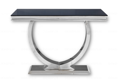 Console d'entrée verre noir et acier argenté | Zyra