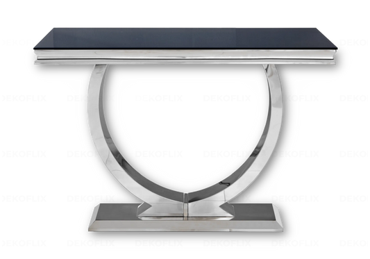 Console d'entrée verre noir et acier argenté | Zyra