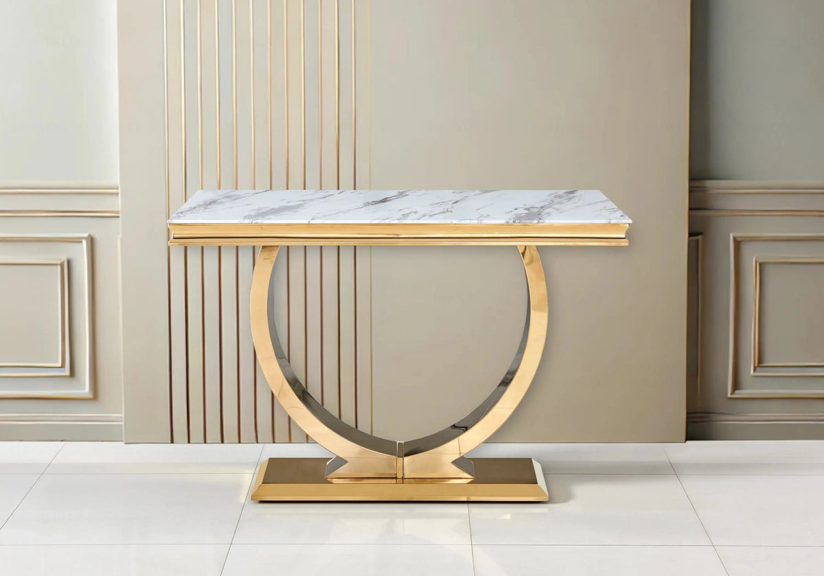 Console d'entrée marbre blanc et acier doré | Zyra