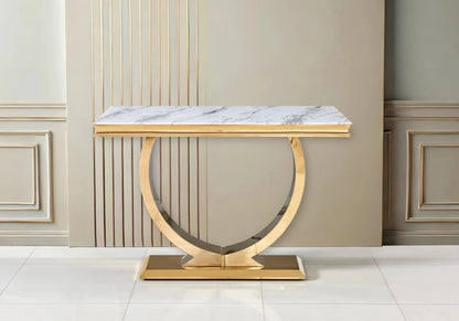 Console d'entrée marbre blanc et acier doré | Zyra