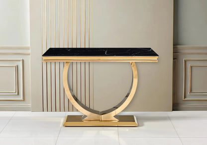 Console d'entrée marbre noir et acier doré | Zyra