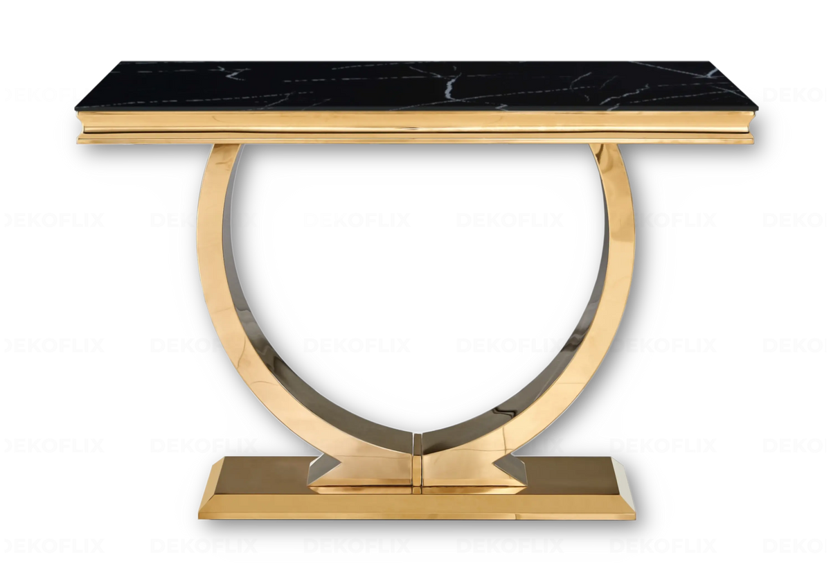 Console d'entrée marbre noir et acier doré | Zyra