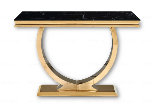 Console d'entrée marbre noir et acier doré | Zyra