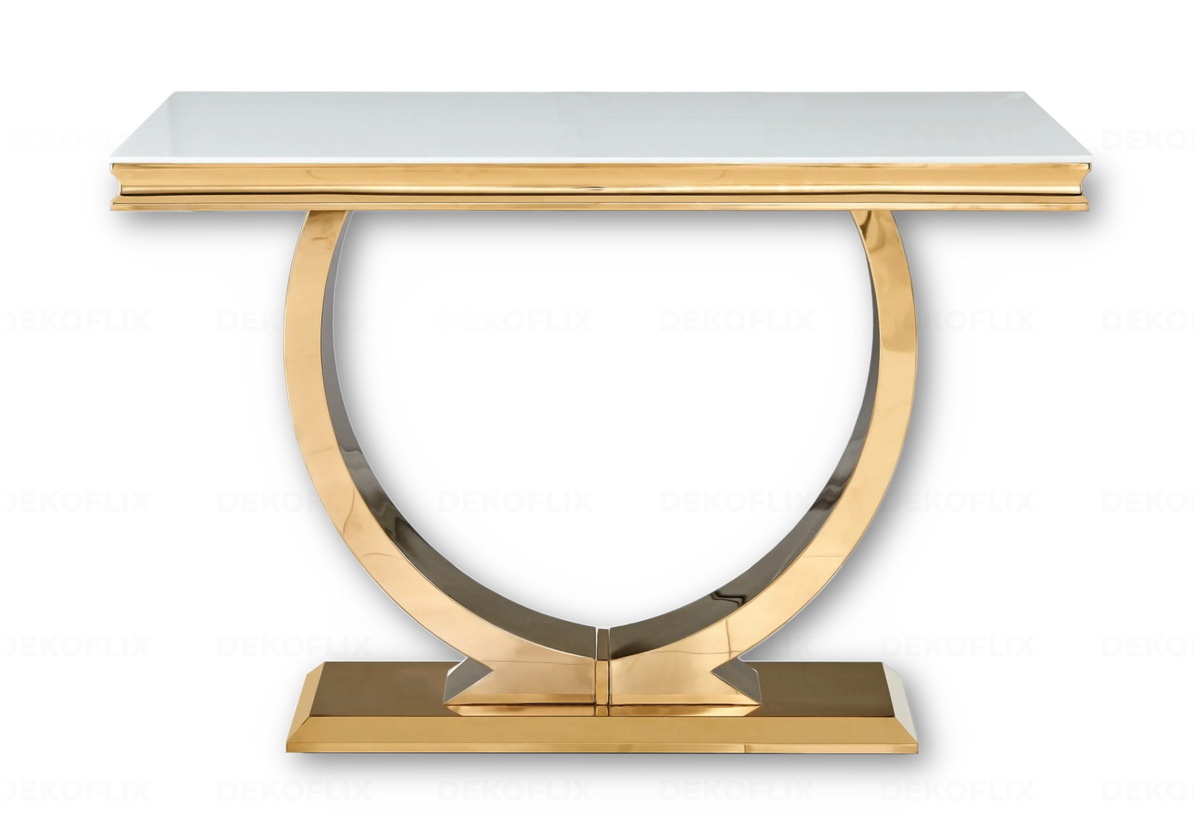Console d'entrée verre blanc et métal doré | Zyra