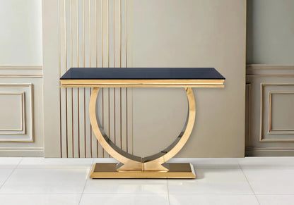 Console d'entrée verre noir et acier doré | Zyra