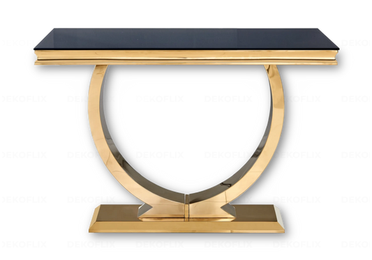 Console d'entrée verre noir et acier doré | Zyra