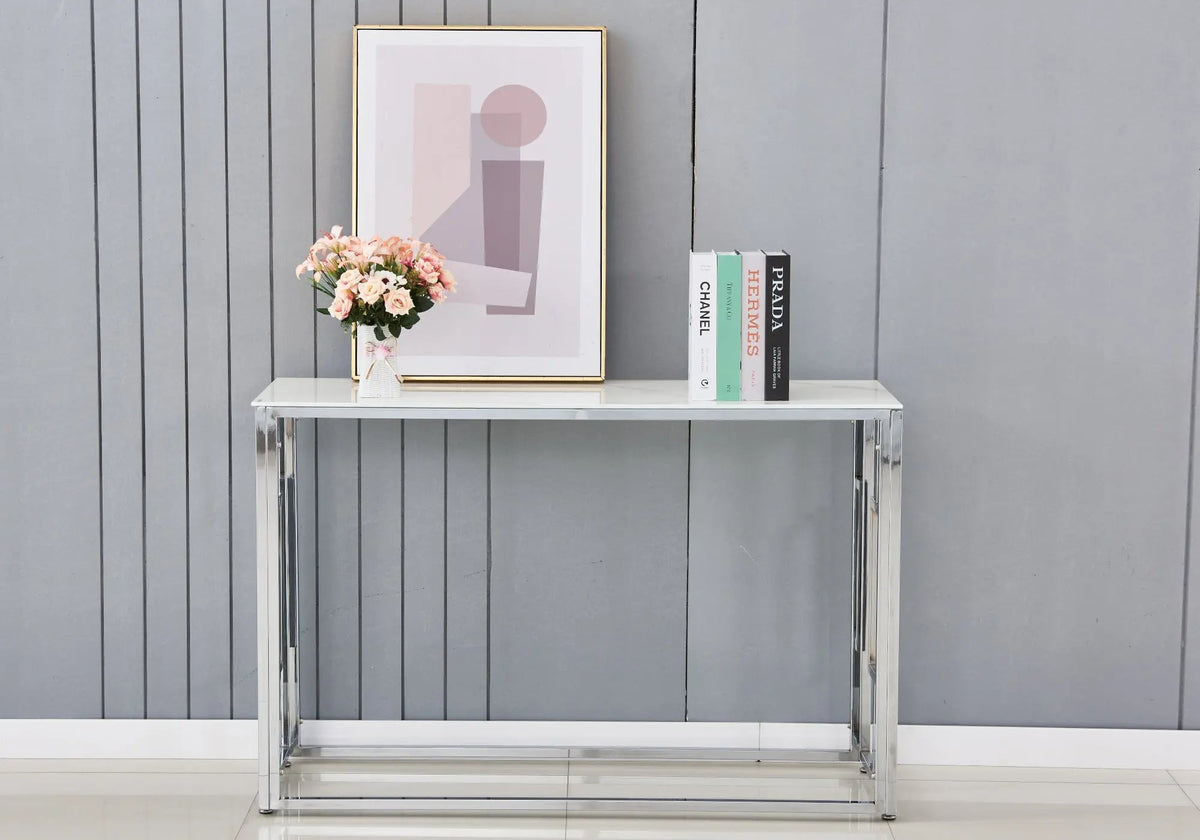 Console de salon moderne finition marbre blanc | Zelix