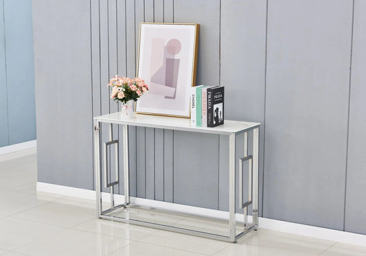 Console de salon moderne finition marbre blanc | Zelix