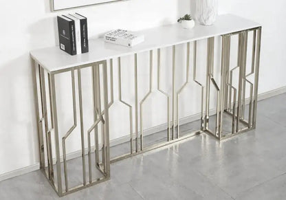 Console design marbre blanc et acier argenté | Lusor