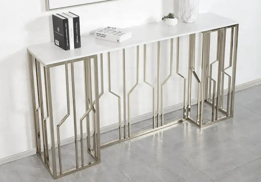 Console design marbre blanc et acier argenté | Lusor