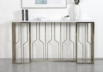 Console design marbre blanc et acier argenté | Lusor
