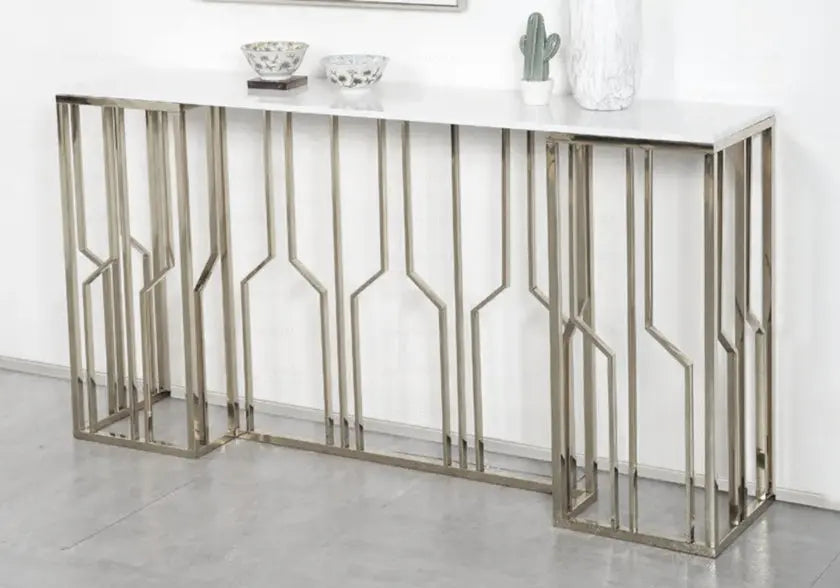 Console design marbre blanc et acier argenté | Lusor