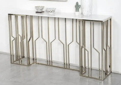 Console design marbre blanc et acier argenté | Lusor