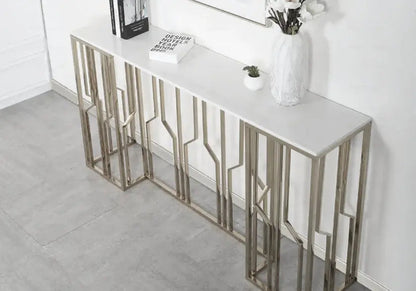 Console design marbre blanc et acier argenté | Lusor