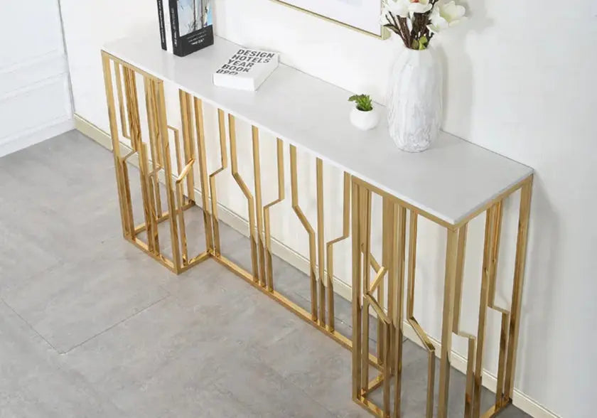 Console d'entrée marbre blanc et acier doré | Lusor