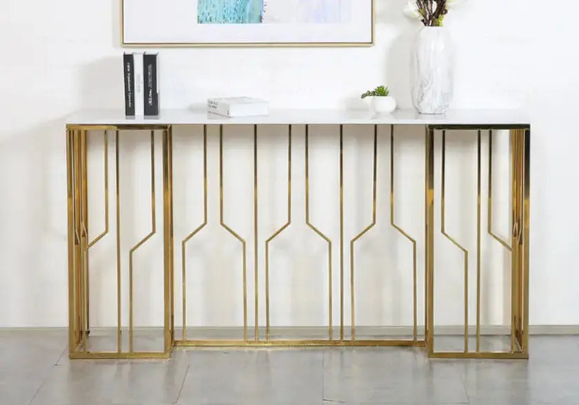 Console d'entrée marbre blanc et acier doré | Lusor