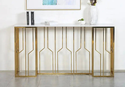 Console d'entrée marbre blanc et acier doré | Lusor